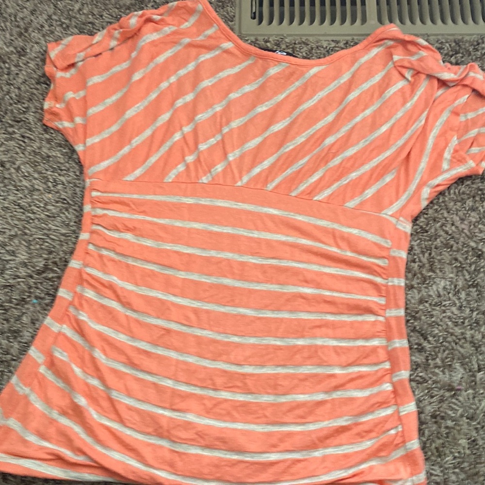 Cream and orange shirt with lace back